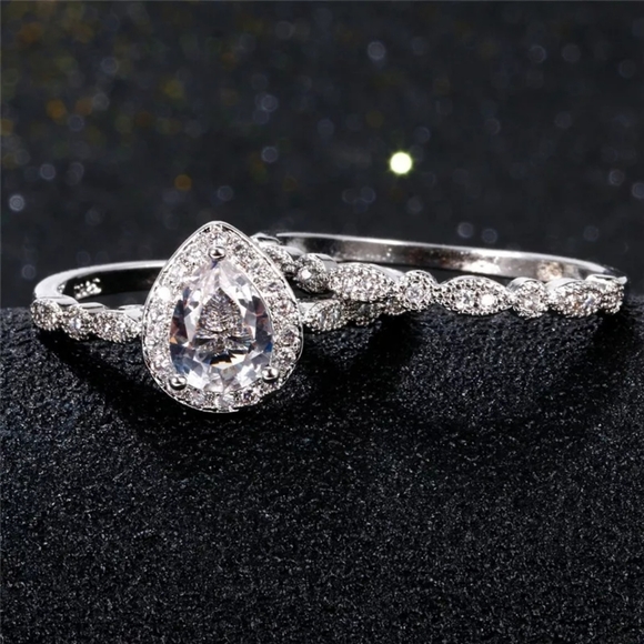 New Luxury 925 Silver Bridal Set of Rings - Picture 1 of 2